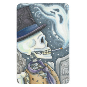 SMOKING SKELETON, CEMETERY MAGNET Rectangle