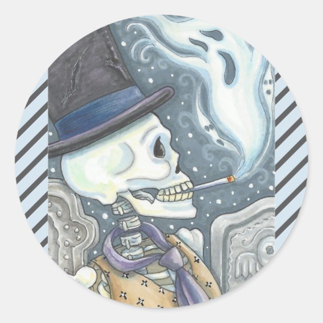 SMOKING SKELETON, CEMETERY STICKERS SHEET Round (Front)