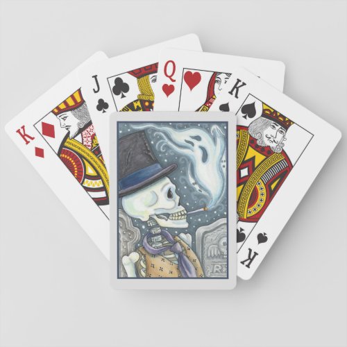 SMOKING SKELETON WITH GHOSTS IN SPOOKY CEMETERY POKER CARDS