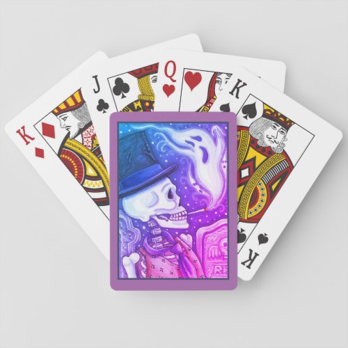 SMOKING SKELETON WITH GHOSTS IN SPOOKY CEMETERY POKER CARDS