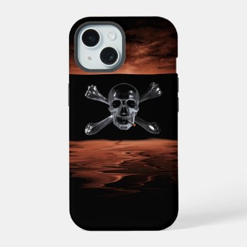 Smoking Skull And Crossbones Iphone 15 Case by FantasyCases at Zazzle