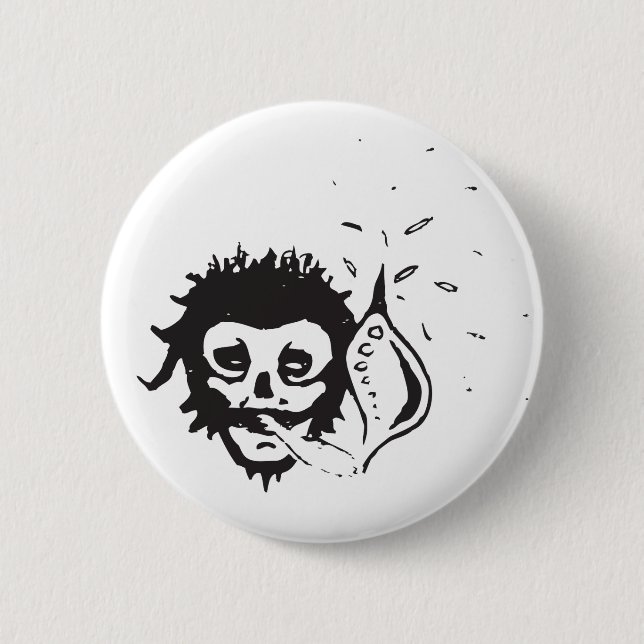 smoking skull pinback button (Front)