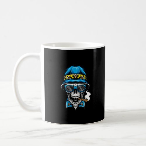 smoking skull wearing bucket hat coffee mug