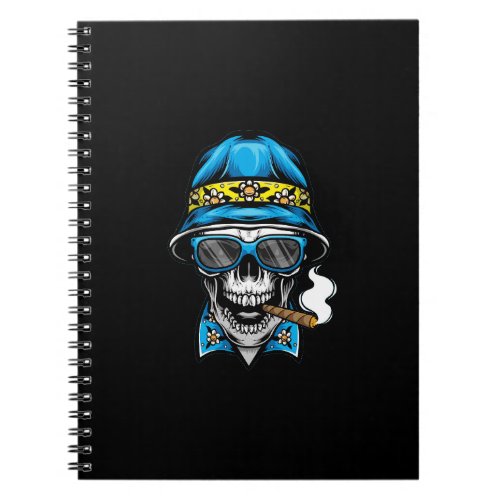 smoking skull wearing bucket hat notebook