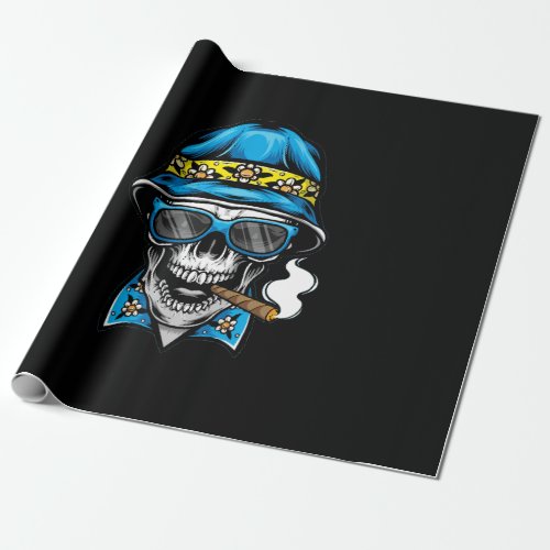 smoking skull wearing bucket hat wrapping paper