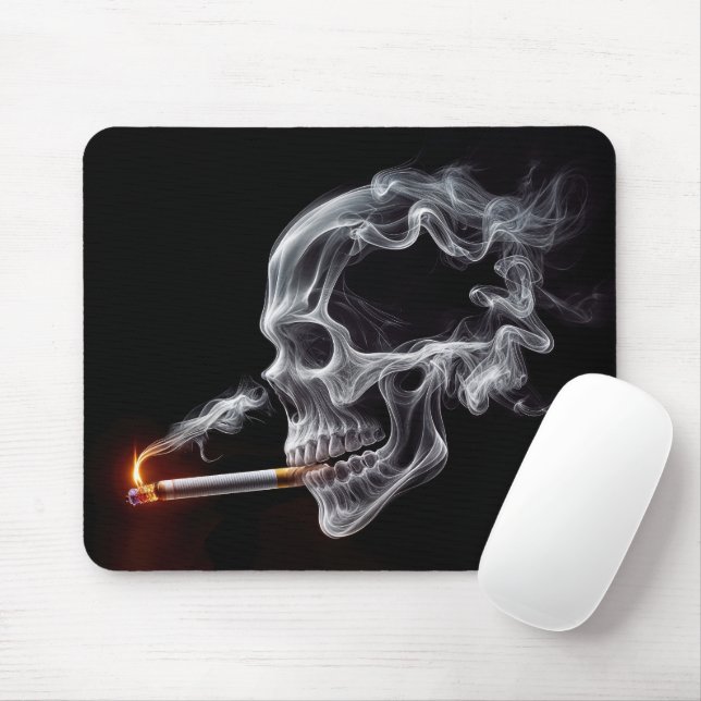 Smoking Skull With a Cigarette Mouse Pad (With Mouse)