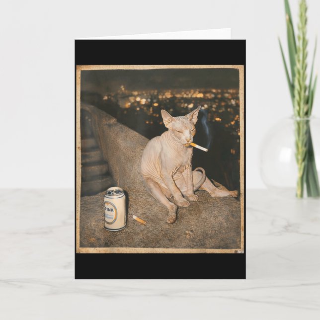Smoking Sphynx Cat Meme Funny Cat Smoking Cigarett Card (Front)