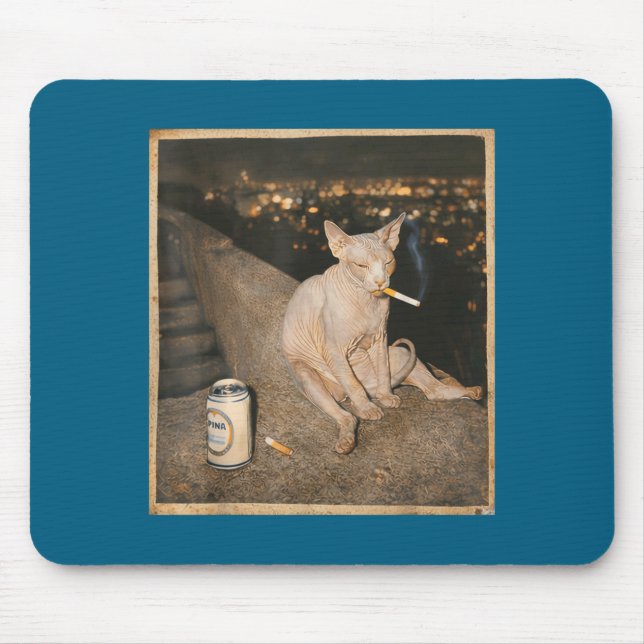 Smoking Sphynx Cat Meme Funny Design Mouse Pad (Front)