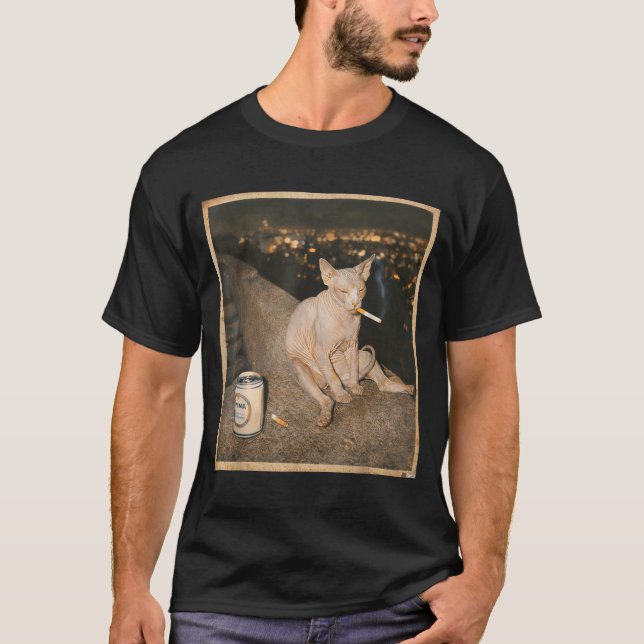 Smoking Sphynx Cat Meme Funny T-Shirt (Front)