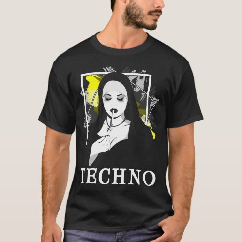 Smoking Techno Nun Religion Electronic Bass Music T_Shirt