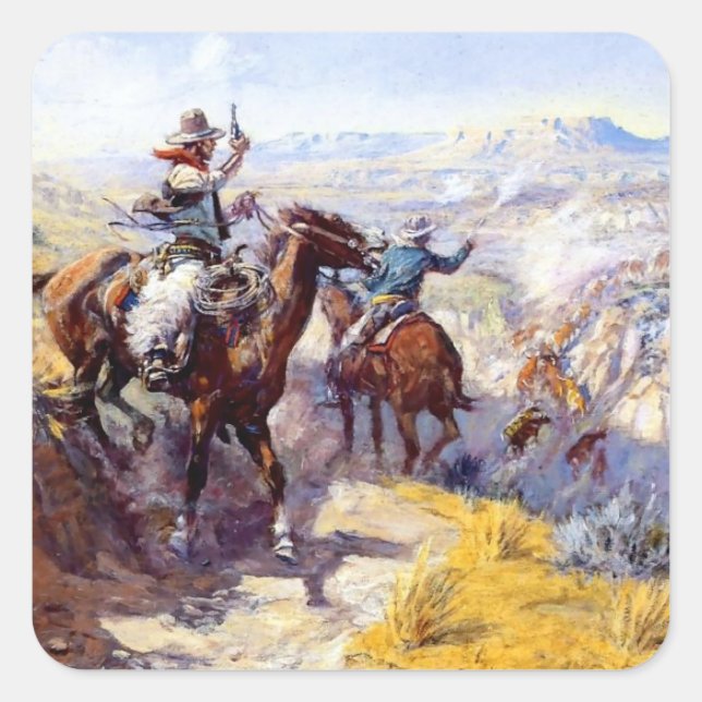 “Smoking Them Out” Western Art by Charles M Russel Square Sticker (Front)