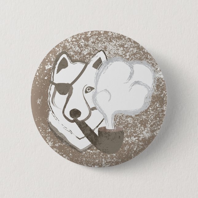 Smoking Wolf Pinback Button (Front)