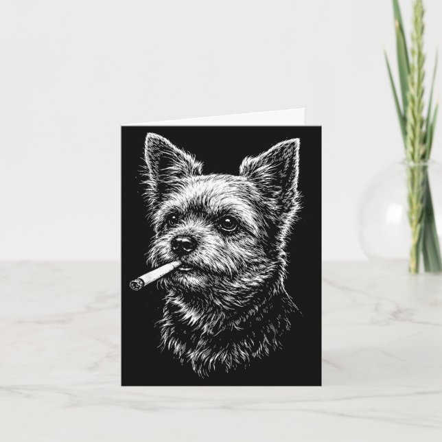 Smoking yorkie funny dog smoking meme  card (Front)