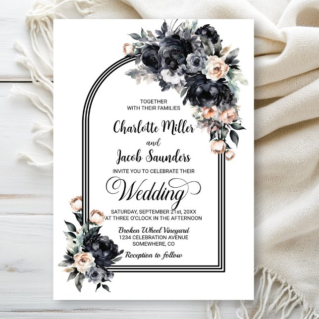 Smoky Black Floral Arch Wedding Invitation (Creator Uploaded)