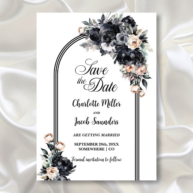 Smoky Black Floral Arch Wedding Save the Date (Creator Uploaded)