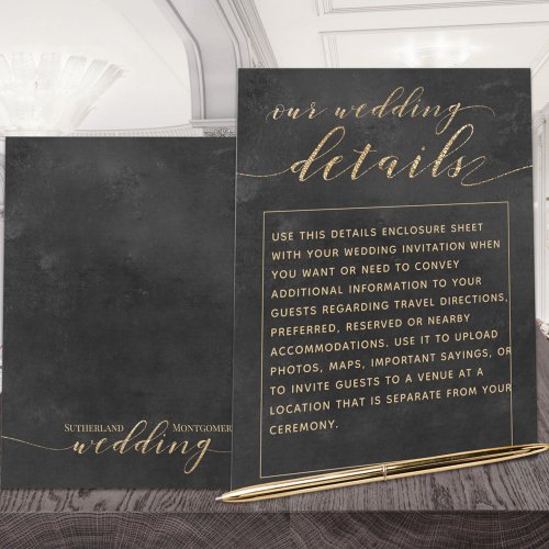 Smoky Black Gold Elegant Wedding Details Enclosure