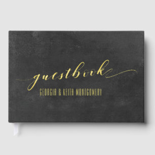 Smoky Black & Gold Elegant Wedding Foil Guest Book