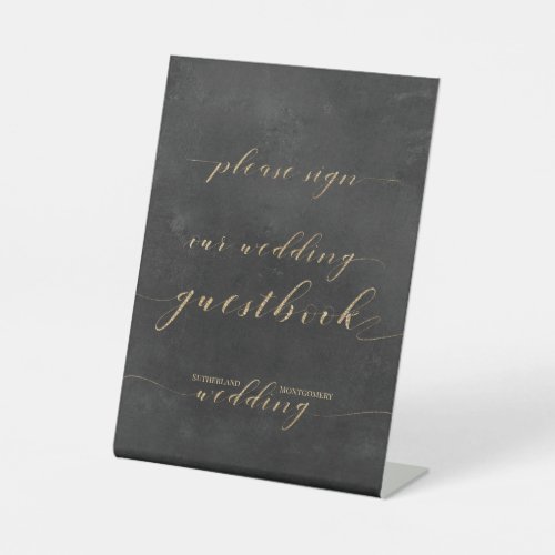 Smoky Black  Gold Elegant Wedding  Guest Book Pedestal Sign