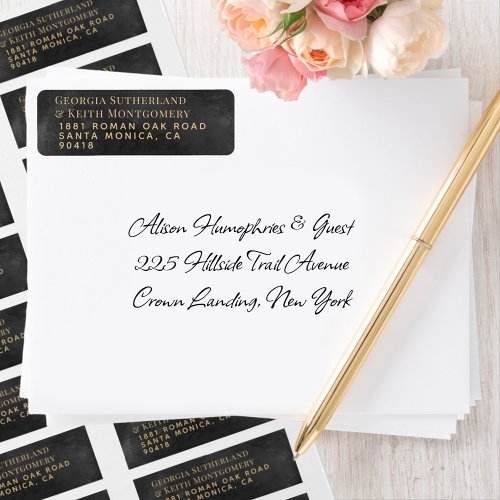 Smoky Black Gold Elegant Wedding Return Address Label