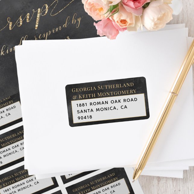Smoky Black Gold Elegant Wedding RSVP Return Mail Label (Creator Uploaded)