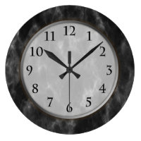 Smoky Black Marble Silver Gray Trim Large Clock