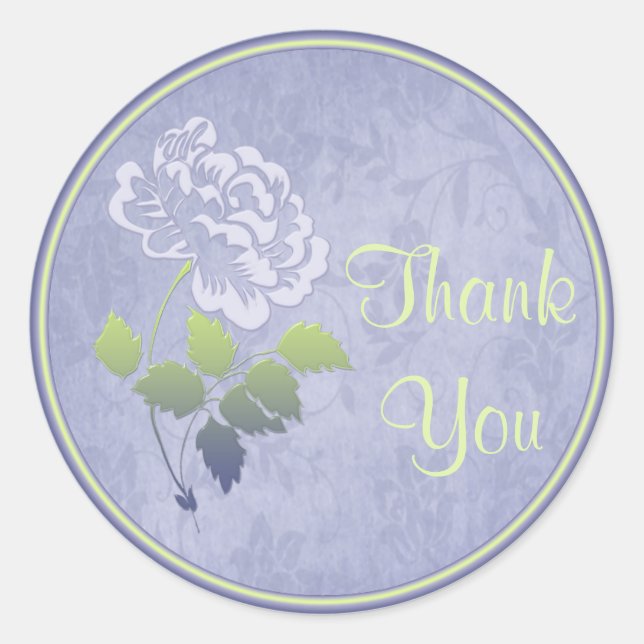 Smoky Blue and Green Floral 1.5" Thank You Sticker (Front)