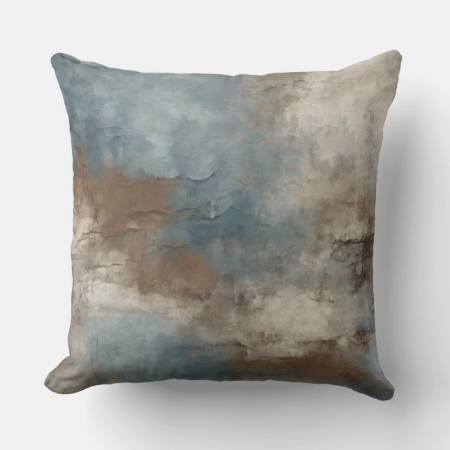Smoky Blue Brown Beige Rustic Abstract Throw Pillow (Front)