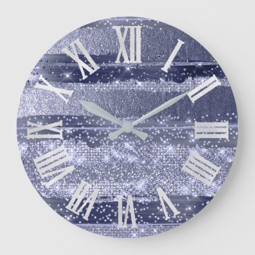 SMOKY BLUE  Girly Glitter Gray Roman Numbers Large Clock