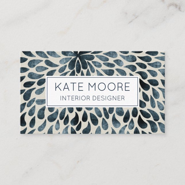Smoky Blue Gray Pattern Interior Designer Business Card (Front)