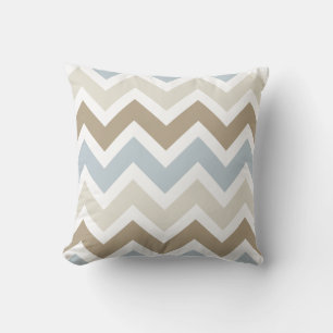 Smoky Blue Gray, Tan, and Brown Chevron Pattern Throw Pillow