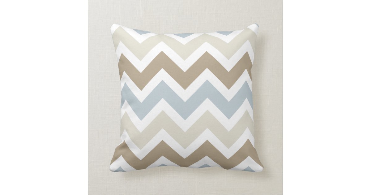 Smoky Blue Gray, Tan, and Brown Chevron Pattern Throw Pillow Zazzle