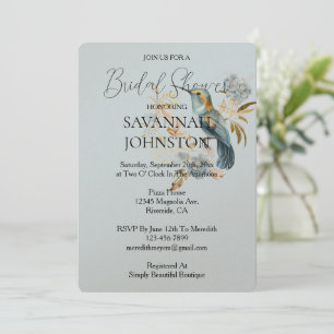 Smoky Blue Hummingbird Hydrangea Bridal Shower Invitation
