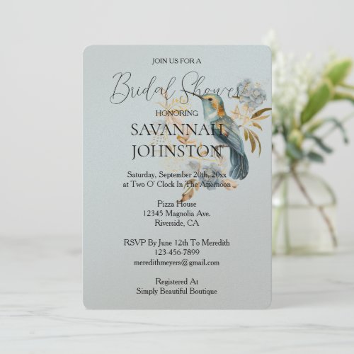 Smoky Blue Hummingbird Hydrangea Bridal Shower  Invitation