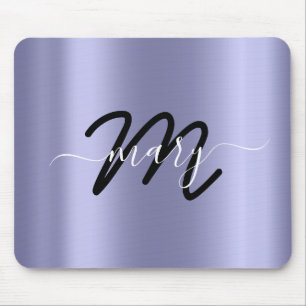 Smoky Blue Minimal Name Monogram Gray Mouse Pad