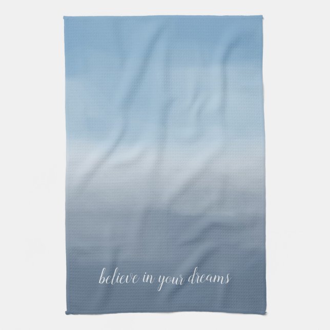 Smoky Blue Ombre Watercolor Kitchen Towel (Vertical)