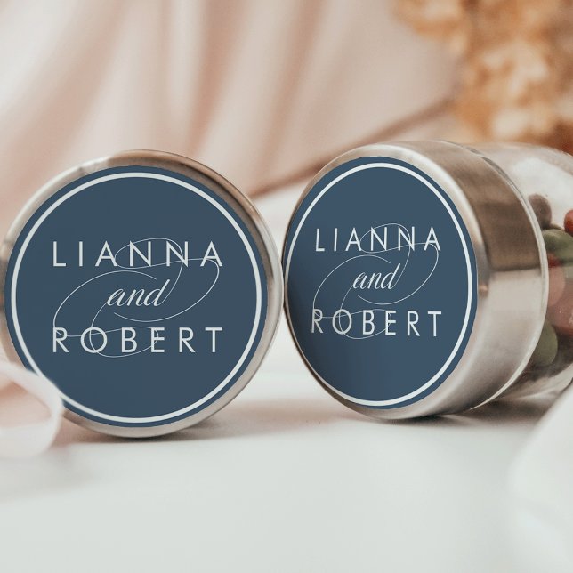 Smoky Blue Personalized Wedding Classic Round Sticker (Creator Uploaded)