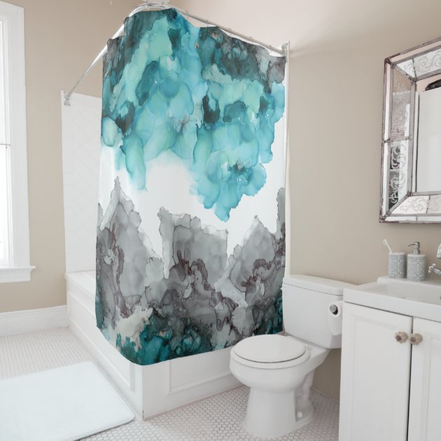 teal and black shower curtain