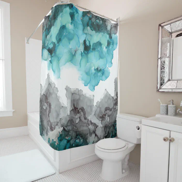 Smoky Blue Teal Gray Black Shower Curtain Zazzle Com Smoky Blue Teal Gray Black Shower, Grey And Black Shower Curtain
