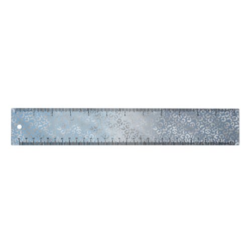 Smoky Blue White Ombre Silver Glam Leopard Print Ruler