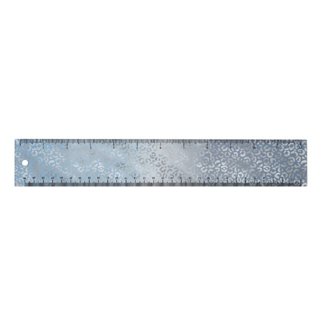 Smoky Blue White Ombre Silver Glam Leopard Print Ruler (Front)