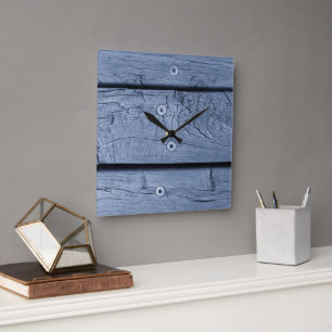 Smoky Blue Wood Planks Square Wall Clock