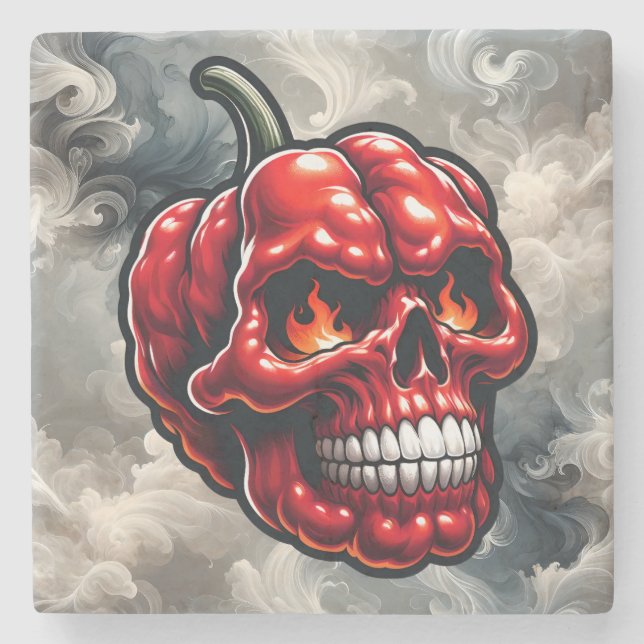 Smoky Chili Head Spicy Pepper Stone Coaster (Front)