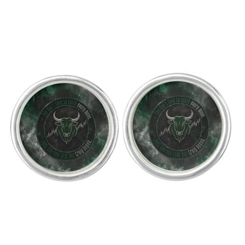 Smoky Emerald Bull Timing Quote Design Cufflinks