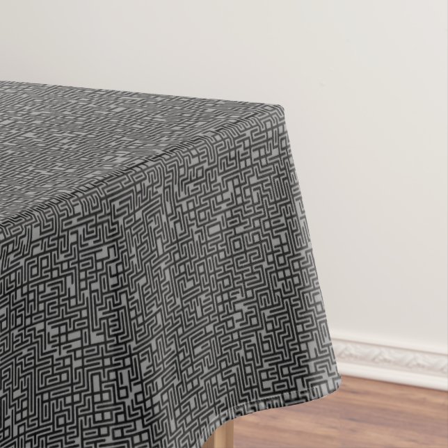 Smoky Gray Block Maze Abstract Pathway Art Tablecloth (In Situ)