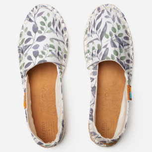 Smoky Gray Dsuty Purple and Sage Green Leaves Espadrilles