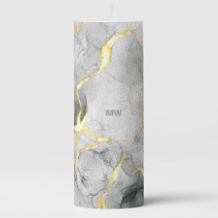 Smoky Gray & Gold Watercolor Pillar Candle