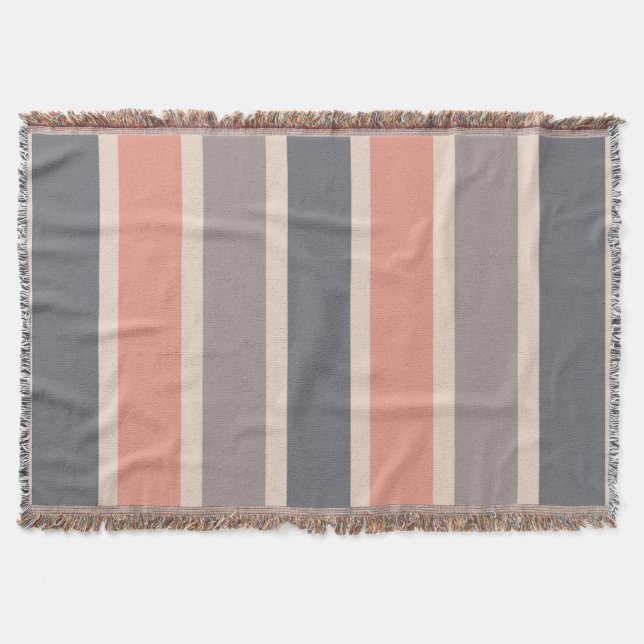 Smoky Gray Stripes with Coral Accent Throw Blanket (Front)