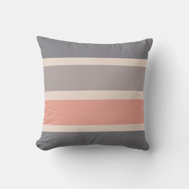 Smoky Gray Stripes with Coral Outdoor Pillow (Front)