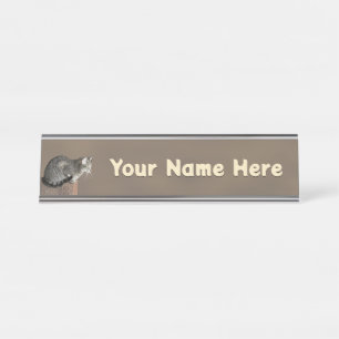 Smoky Gray Tabby Cat Desk Name Plate