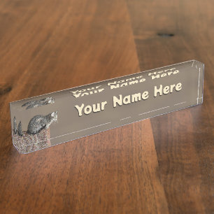 Smoky Gray Tabby Cat Desk Name Plate